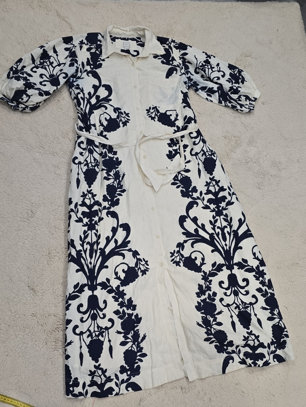 Maeve Navy & White Floral Button-Front Shirt Dress